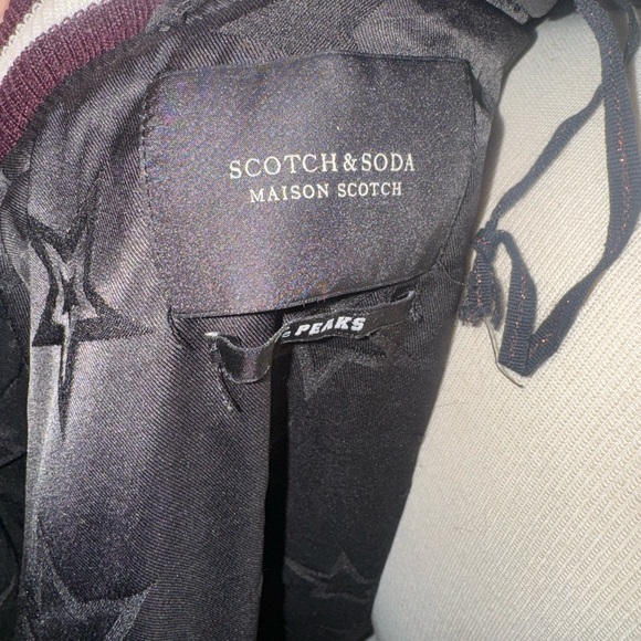 Scotch & Soda Mens Herringbone Bomber Jacket - Burgundy & Cream Textured Jacket - Picture 11 of 12